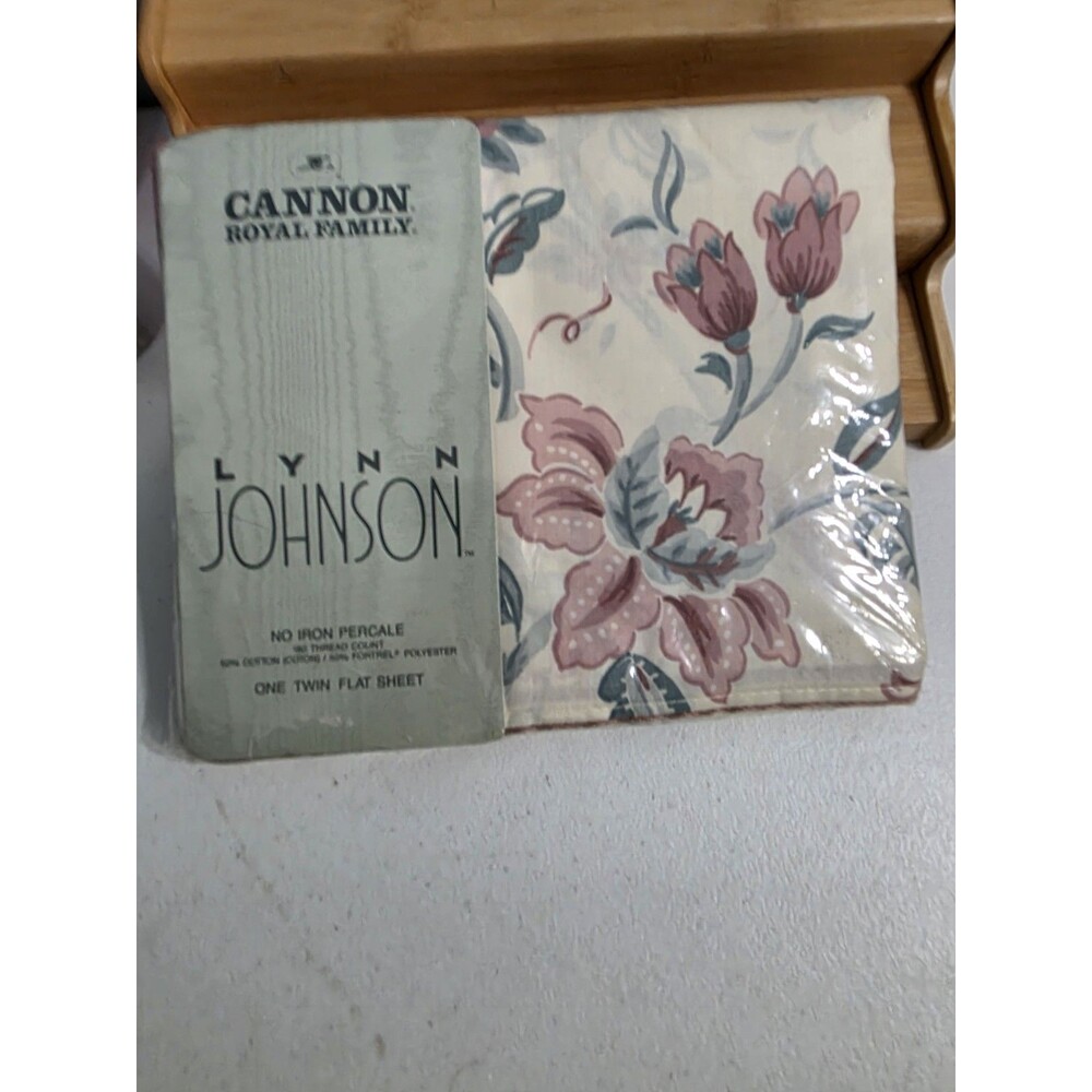 Vtg Cannon Royal Family Twin Floral Percale Flat Sheet Lynn Johnson NOS